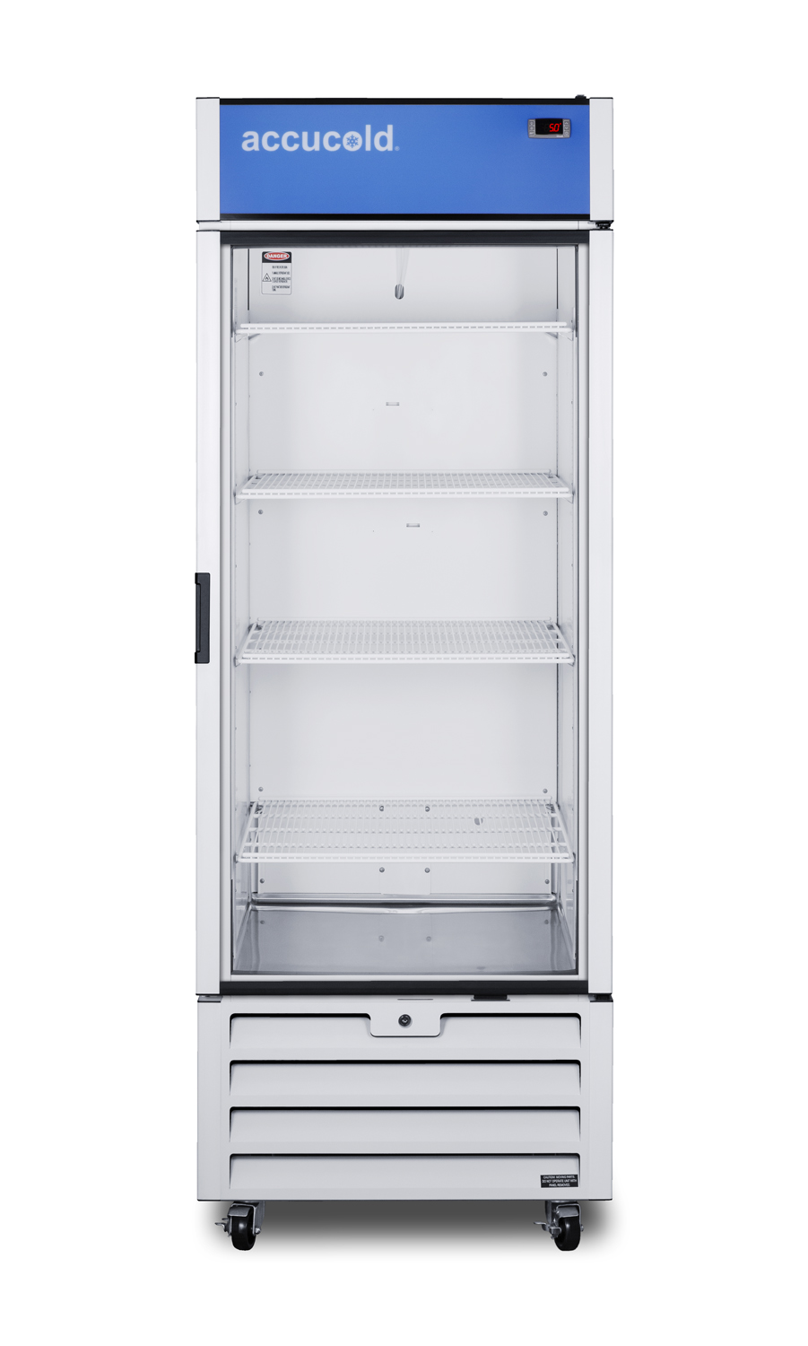 21.34 cu.ft. commercial beverage center with self-closing glass door, front lock, and white cabinet